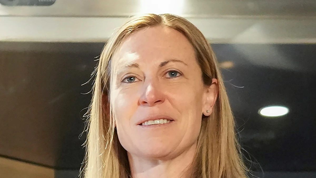 FILE - PWHPA chairperson Jayna Hefford poses at the opening of a new exhibit dedicated to the trailblazers of the women's game at the Hockey Hall of Fame in Toronto, Tuesday, April 4, 2023. The newly founded Professional Women's Hockey League unveiled its Original Six franchises on Tuesday, Aug. 29, with franchises based in NHL markets — three in the United States and three in Canada — with track records of supporting the women’s game.“Today, we look ahead to a phenomenal future for the PWHL,” said Hefford, the former player’s association leader, who has switched to the management side in being named the league’s senior vice president of hockey operations. (Nathan Denette/The Canadian Press via AP, File)