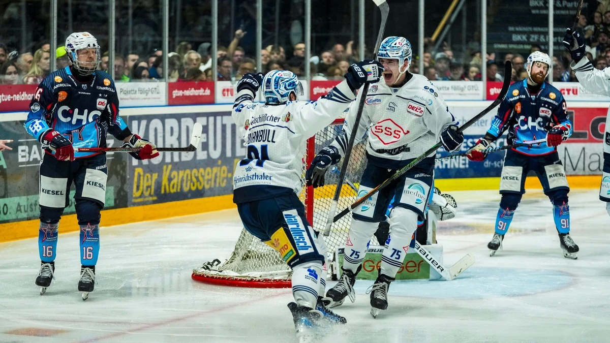 Die Dresdner Eislöwen gewinnen Spiel sieben in Ravensburg und steigen erstmals in die DEL auf.