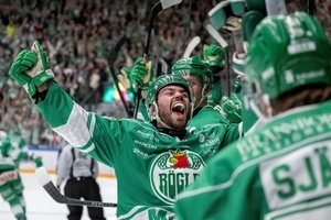 Mark Friedman jubelt nach dem Play-off-Comeback von Rögle BK gegen Färjestads BK.