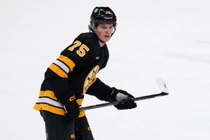 Lukas Reichel im Trikot der Boston Bruins.