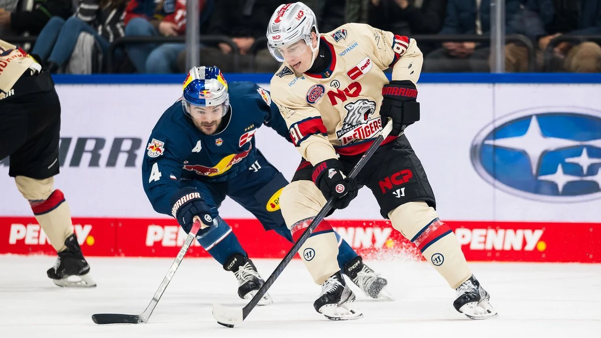 Jeremy McKenna (#91, rechts im Bild) wechselt von den Nürnberg Ice Tigers zum EHC Red Bull München. 