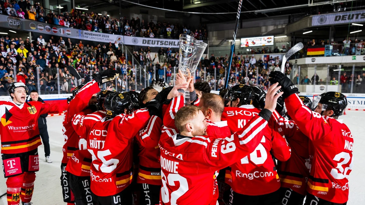 Jubel bei der deutschen Nationalmannschaft: Das DEB-Team besiegt die Slowakei und gewinnt den Deutschland-Cup 2025.