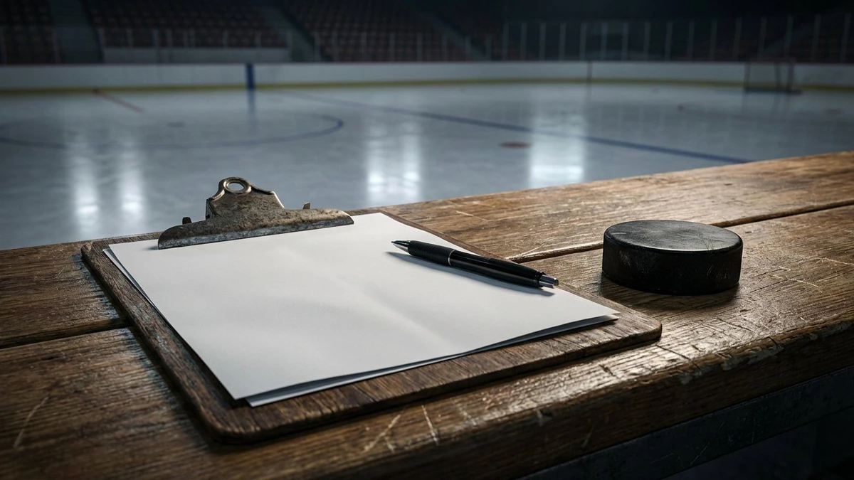 Eishockey-Vertrag und Puck auf der Trainerbank: Symbolbild für Transfers und Vertragsverlängerungen – Hockeyweb.de