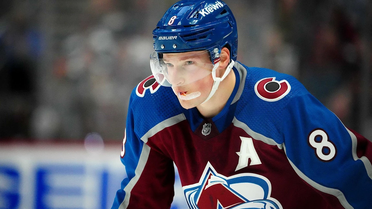Apr 18, 2023; Denver, Colorado, USA; Colorado Avalanche defenseman Cale Makar (8) during the second period against the Seattle Kraken in game one of the first round of the 2023 Stanley Cup Playoffs at Ball Arena. Mandatory Credit: Ron Chenoy-USA TODAY Sports