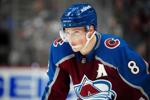 Apr 18, 2023; Denver, Colorado, USA; Colorado Avalanche defenseman Cale Makar (8) during the second period against the Seattle Kraken in game one of the first round of the 2023 Stanley Cup Playoffs at Ball Arena. Mandatory Credit: Ron Chenoy-USA TODAY Sports