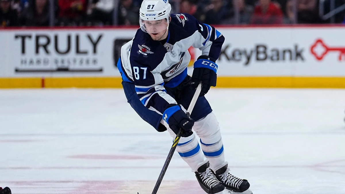 Winnipeg Jets center Kristian Reichel (87) skates against the Colorado Avalanche during the second period of an NHL hockey game Thursday, Jan. 6, 2022, in Denver. (AP Photo/Jack Dempsey)