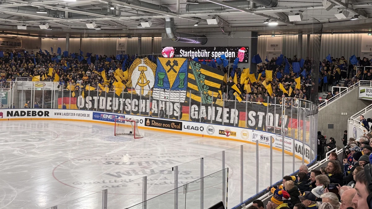 Die Fans der Lausitzer Füchse begrüßten ihr Team mit einer großen Choreo.